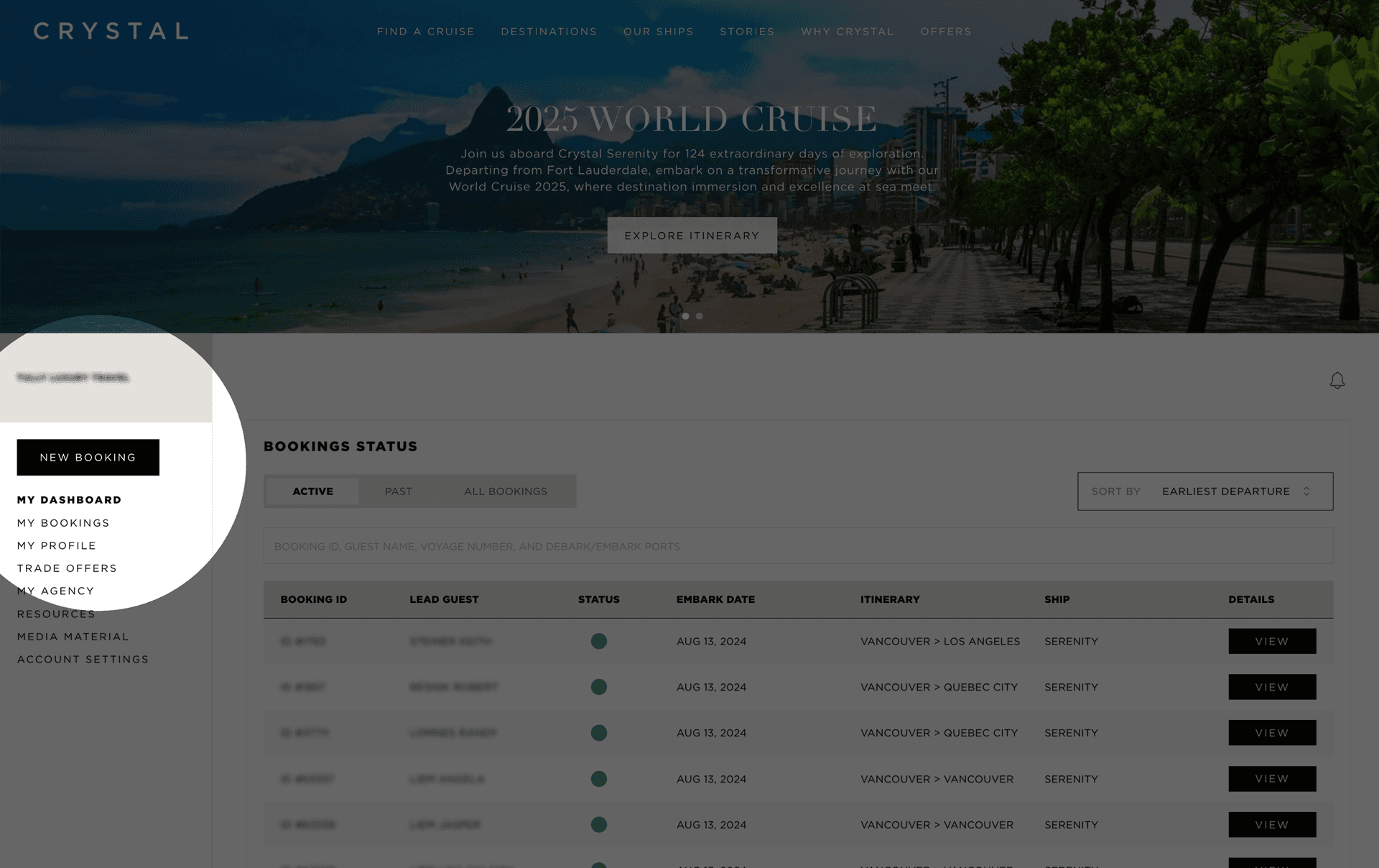 crystal cruises booking engine