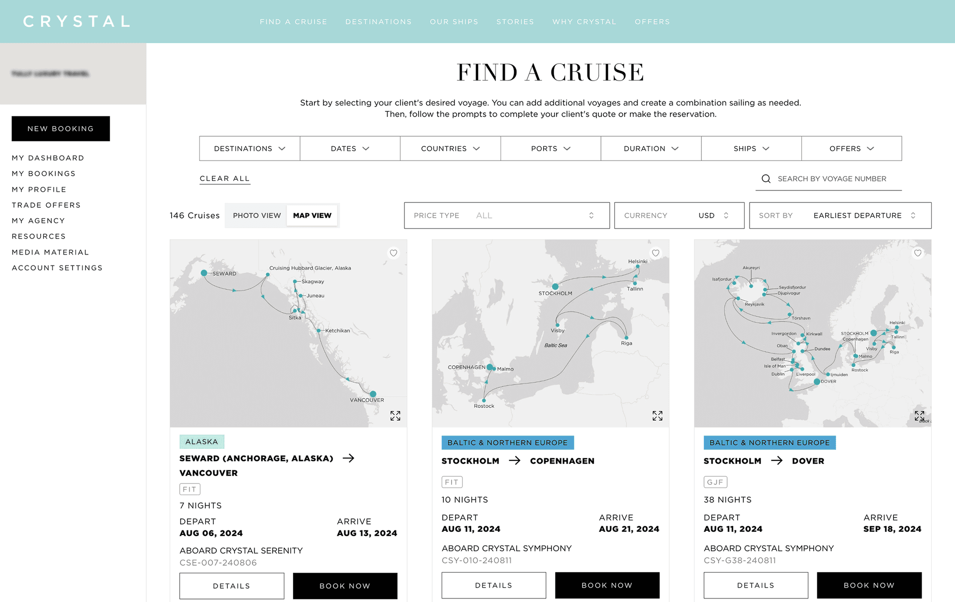 crystal cruises booking engine