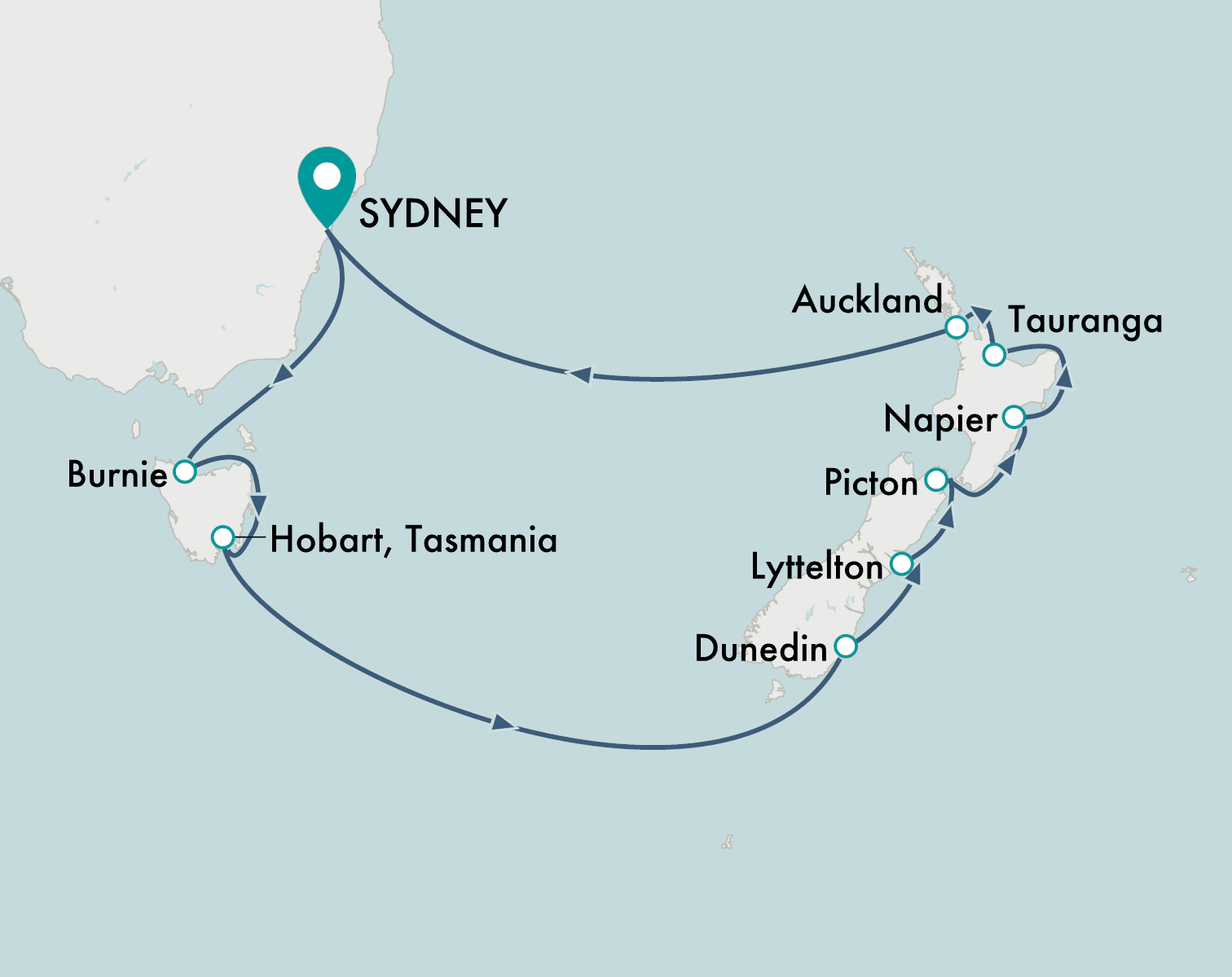 itinerary map of cruise Sydney to Sydney